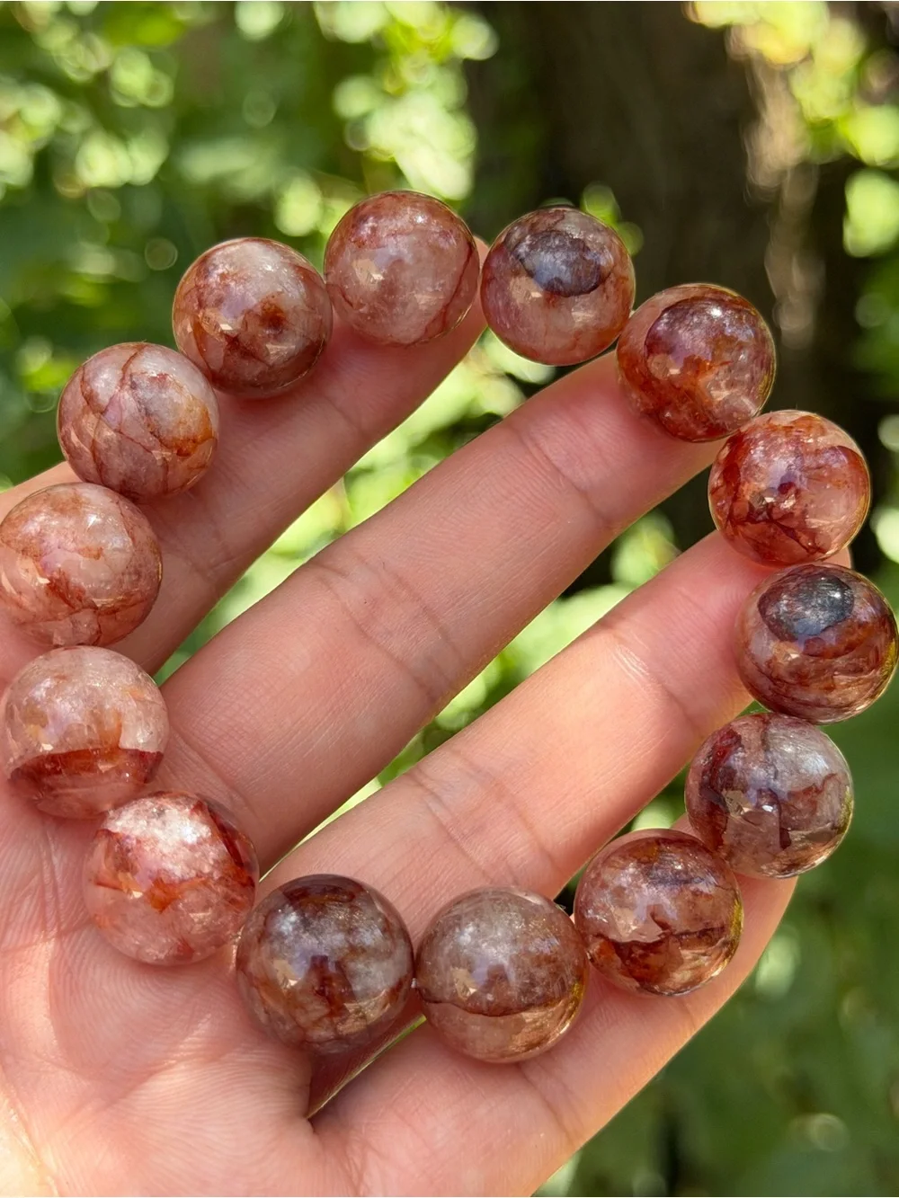 15mm Red Strawberry Quartz Beaded Stretch Bracelet 2062